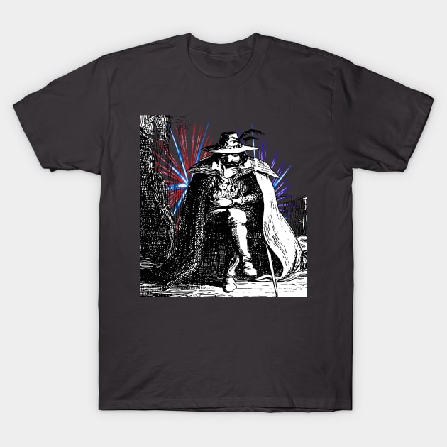 Guy Fawkes Vintage Illustration With Colored Fireworks T-Shirt by taiche